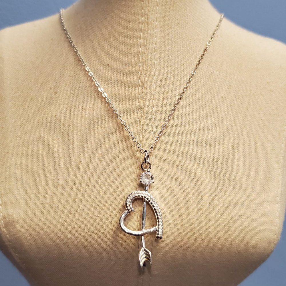20" 925 Sterling Silver Necklace with Cupid Arrow Heart Pendant